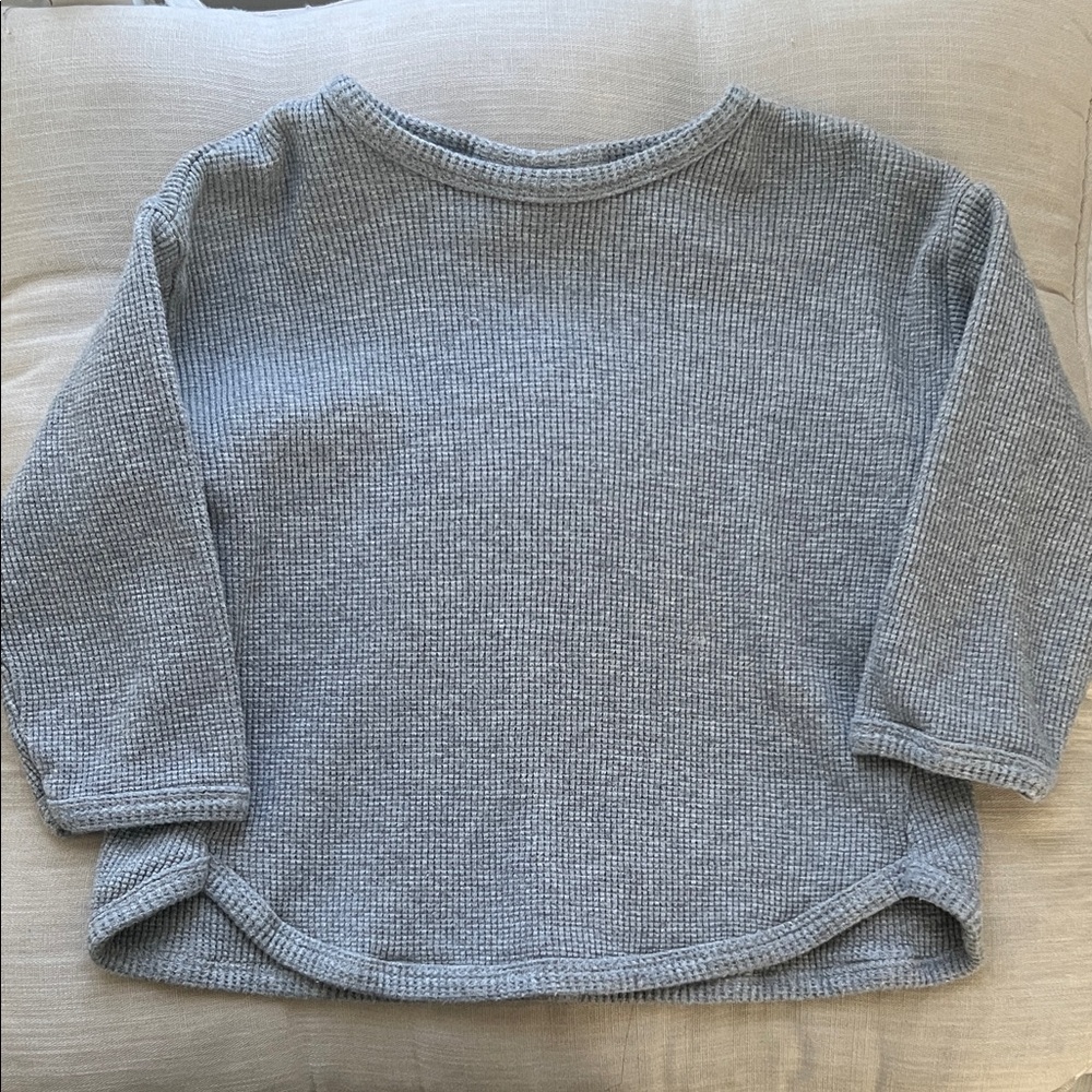 Zara Light Gray Long Sleeve Waffle Knit Top